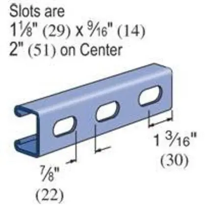 Strut with Elongated Holes, Steel, Pre-Galvanized, 1-5/8" W x 13/16" D x 10' Long Direct From Factory